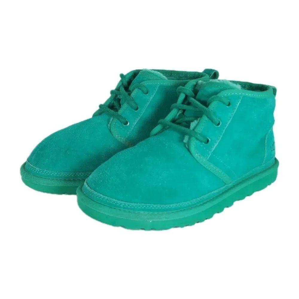 UGG Women's Neumel US 6 Green Suede Sheepskin Lined Lace Up Ankle Chukka Boots